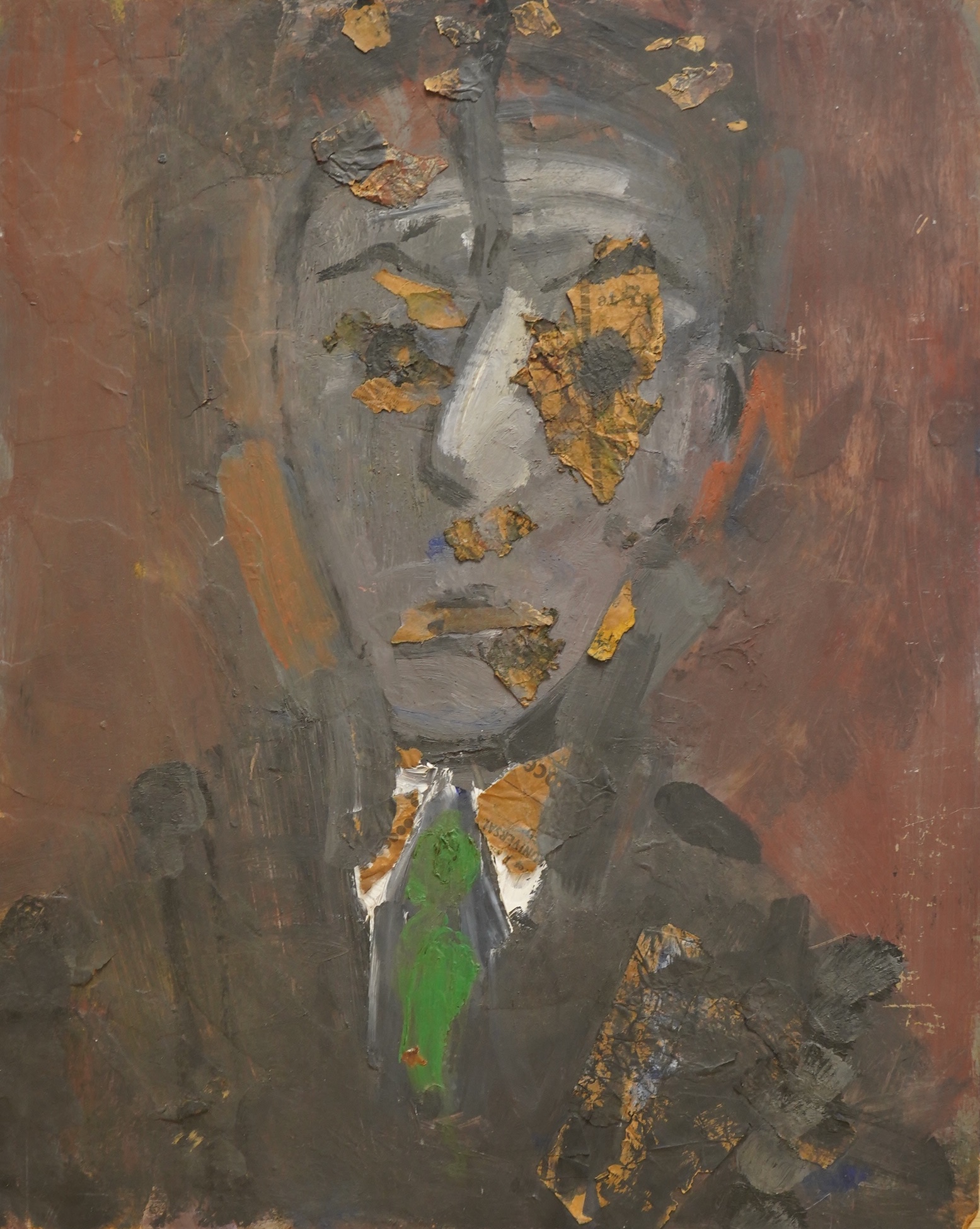 Edward Wakeford (1914-1973), Self Portrait, unsigned, details verso, oil and collage on artists board, 51 x 26cm, unframed